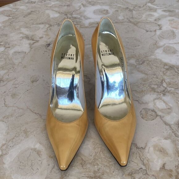 Stuart Weitzman Pumps Yellow Patent & Gold Heels - Picture 5 of 15